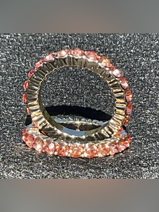 Others Follow Jewelry - Luxe Blush Pink Crystal Double Row Eternity Two Bands Gold Tone Ring Size 7